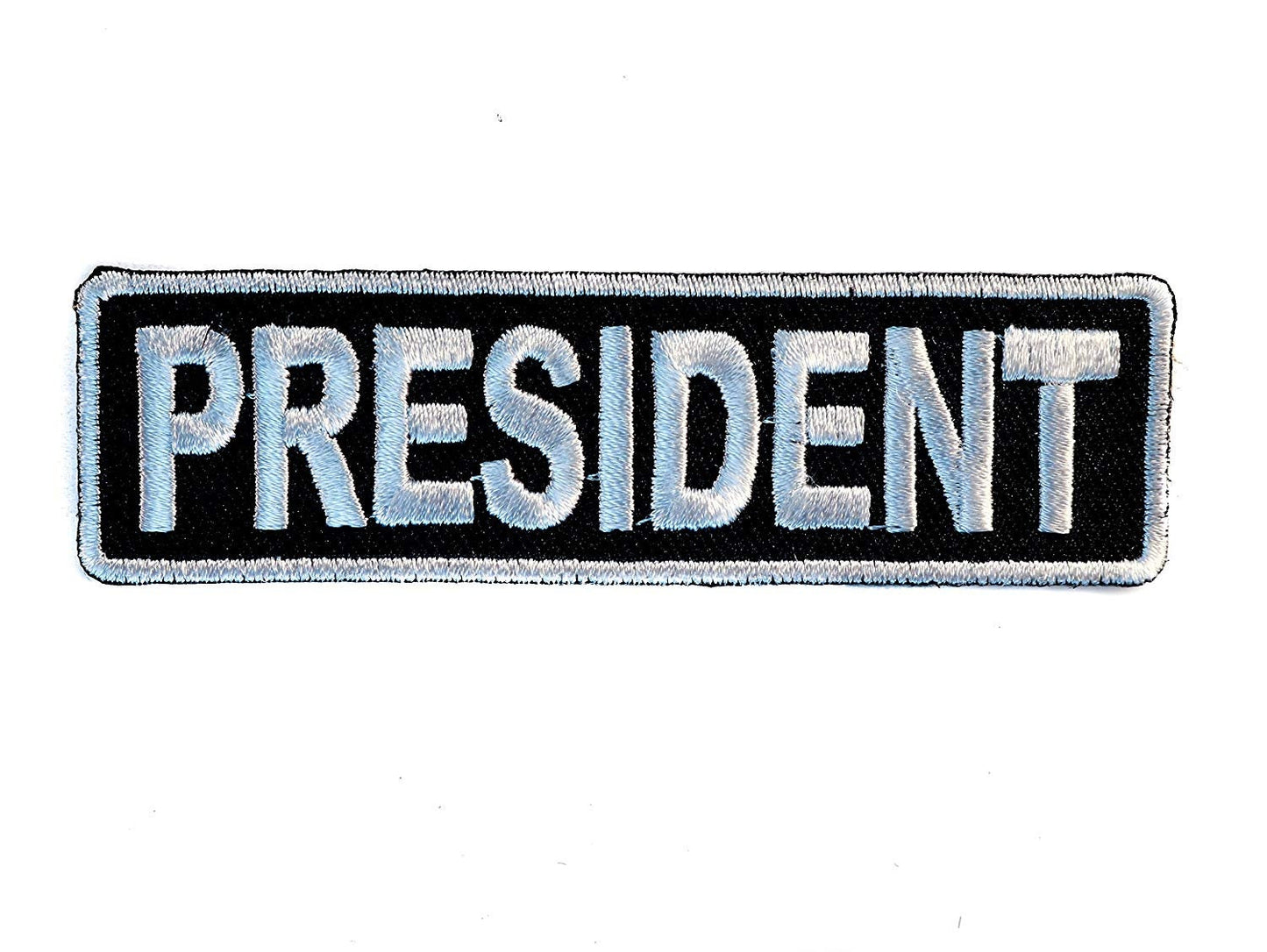 PRESIDENT Silver Black Biker Motorcycle Embroidered Patch Craft Supply
