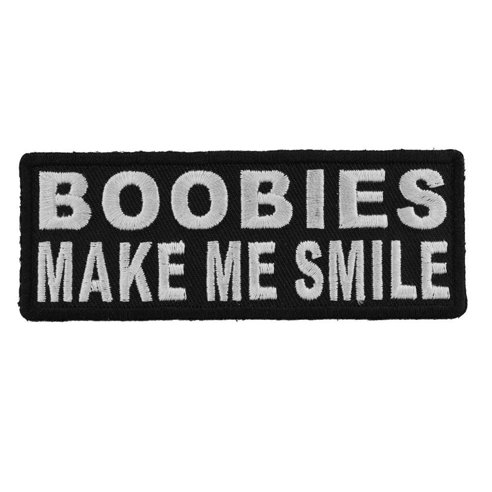BOOBIES MAKE ME Smile Funny Biker Motorcycle Embroidered Patch Craft Supply