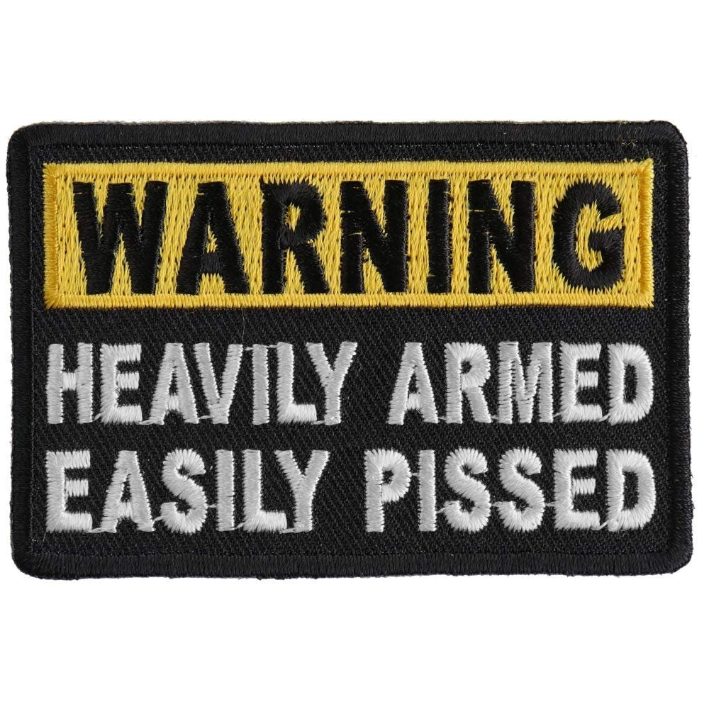 WARNING Heavily Armed Easily Pissed Funny Biker Motorcycle Patch Craft Supply
