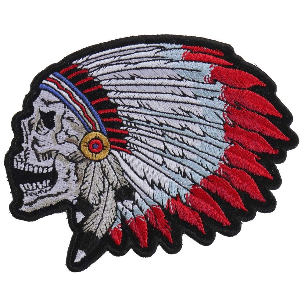 SCREAMING INDIAN Skull With Head Dress Small Embroidered Patch