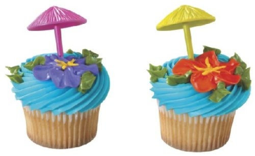 12 Umbrella Cupcake Picks 3D Cake Toppers Decorations Luau Beach Party Craft Supply