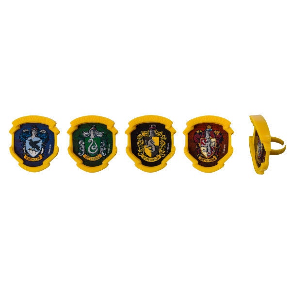 12 HARRY POTTER Cupcake Rings Hogwarts Houses Cake Toppers for Birthday Party Decoration Craft Supply