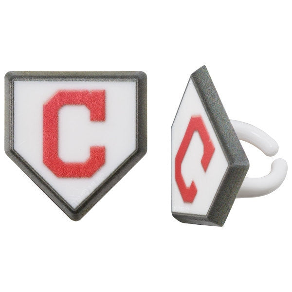 12 CLEVELAND INDIANS Cupcake Rings MLB Home Plate Cake Toppers for Birthday Party Decoration Craft Supply