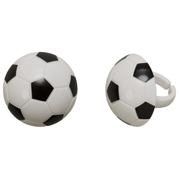 12 SOCCER BALL Cupcake Rings 3D Cake Toppers for Birthday Party Decoration Craft Supply
