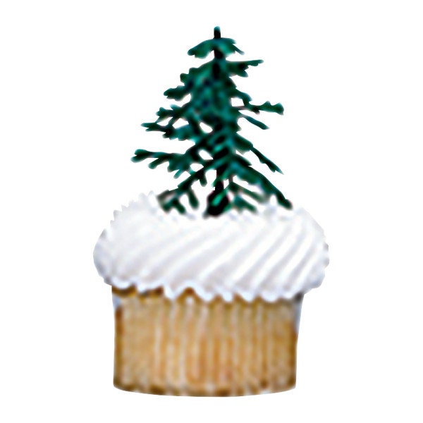 12 EVERGREEN TREE Cupcake Picks Cake Toppers for Christmas Tree Party Decoration Craft Supply