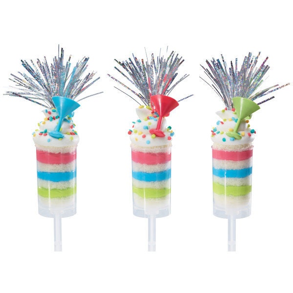12 COCKTAIL GLASS Cupcake Rings Cake Toppers for Princess Kids Birthday Party Decoration Craft Supply