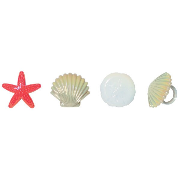 12 SEA SHELLS Cupcake Rings Cake Toppers Under the Sea Beach Ocean Party Decoration Craft Supply
