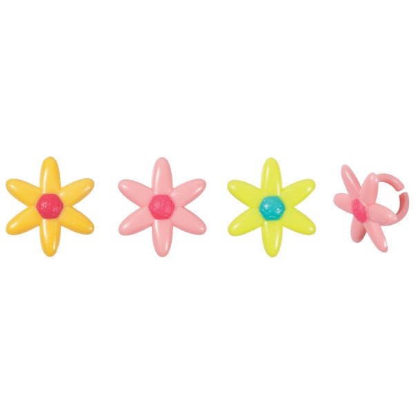 12 SPRING DAISY Cupcake Rings Picks Cake Toppers Flower Easter Decoration Birthday Craft Supply