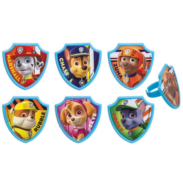 12 PAW PATROL Cupcake Rings Dogs Chase Rocky Skye Zuma Cake Toppers Birthday Party Decoration