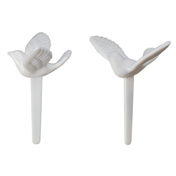 12 DOVE Cupcake Picks Baptism Wedding Baby Shower Cake Toppers Rings Party Decoration Craft Supply