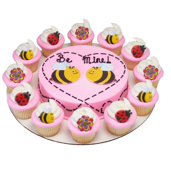 12 SPRING HAS BLOSSOMED Cupcake Rings Bee Lady Bug Spring Daisy Floral Garden Cake Toppers Party Decoration Craft Supply