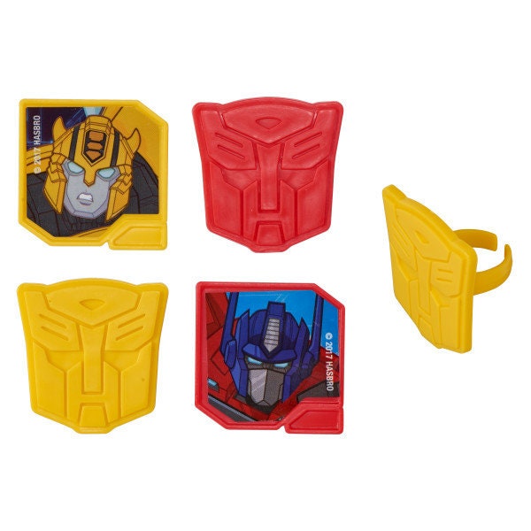 12 TRANSFORMERS Cupcake Rings Autobot Protectors Cake Toppers Birthday Party Decoration Craft Supply