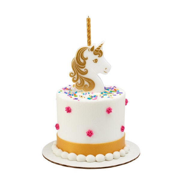 GOLDEN UNICORN Candle and Holder Fantasy Mane Mystical Cupcake Rainbow Cake Toppers for Birthday Party Decoration Craft Supply