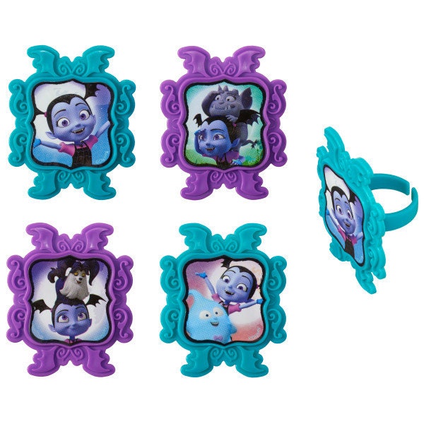 12 VAMPIRINA Cupcake Rings Sweet As Can Vee Birthday Cake Toppers Party Decoration Craft Supply