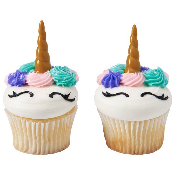 12 UNICORN HORN Cupcake Picks Mane Mystical Castle Fantasy Cake Toppers Birthday Party Decoration Craft Supply