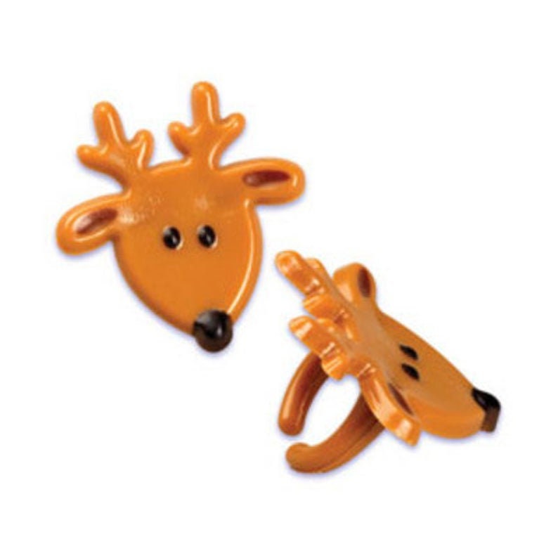 REINDEER FACE Cupcake Rings (12) Christmas Favors Cake Toppers Party Decoration