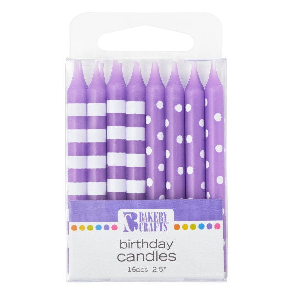 PURPLE DOTS & STRIPES Candles Birthday Cupcake Cake Toppers for Birthday Party Decoration polka dots Craft Supply