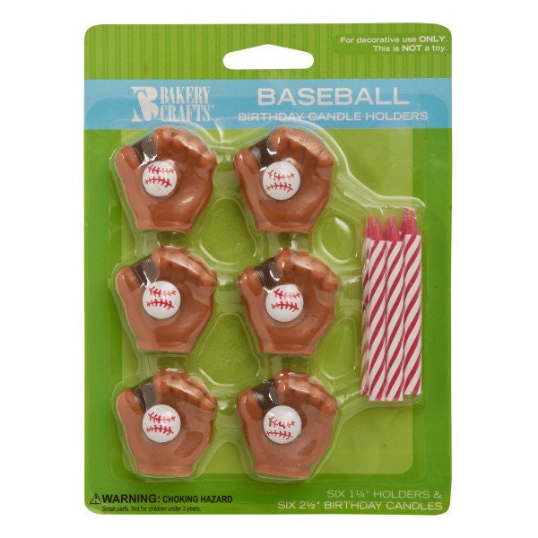 BASEBALL AND GLOVE Candles & Candle Holders Set Glove Ball Cupcake Cake Toppers Birthday Party Decoration Team Craft Supply