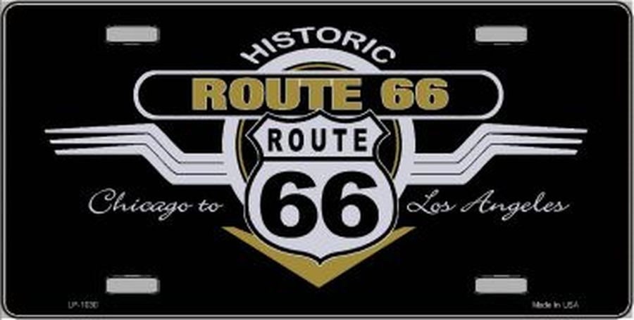 ROUTE 66 Shield & Wing Metal License Plate