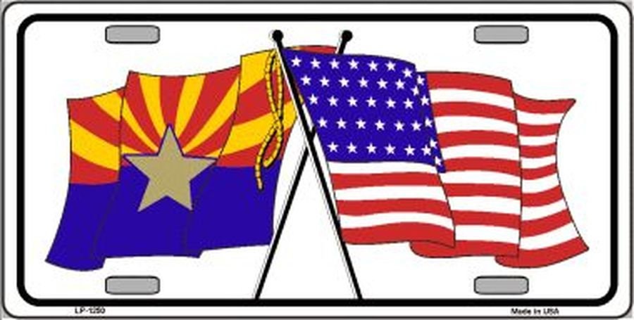 ARIZONA AMERICA FLAGS Crossed Metal License Plate Craft Supply