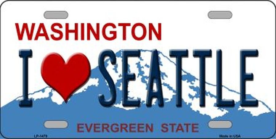 I LOVE SEATTLE Washington State Background Metal License Plate Sign Novelty Vanity Craft Supply