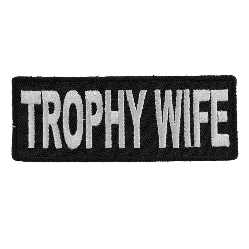TROPHY WIFE Funny Biker Motorcycle Embroidered Patch Craft Supply