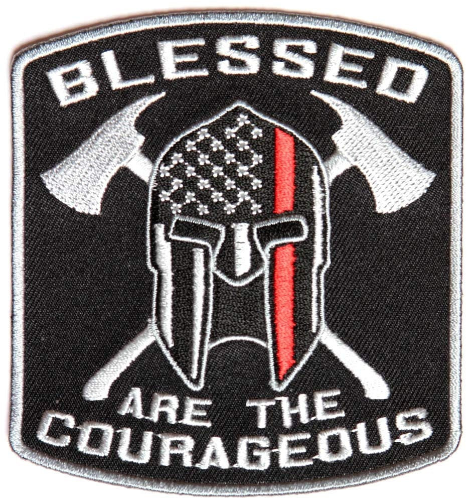 BLESSED ARE COURAGEOUS Spartan Thin Red Line Firefighter Patch Craft Supply