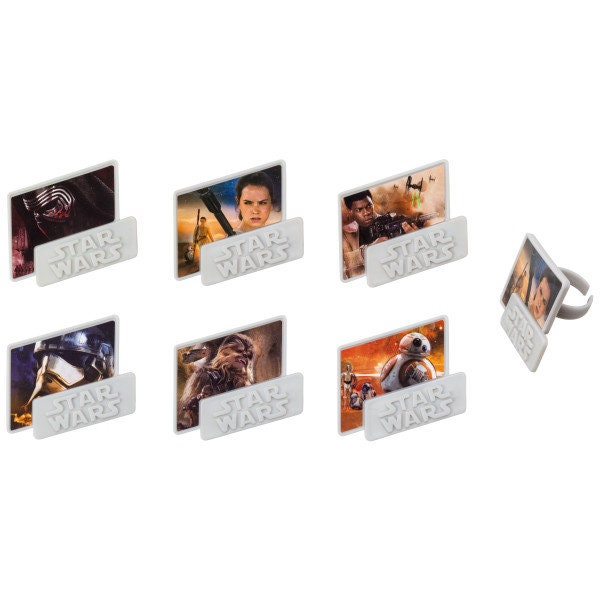 12 STAR WARS Cupcake Rings The Force Awakens Cake Toppers for Birthday Party Decoration Craft Supply