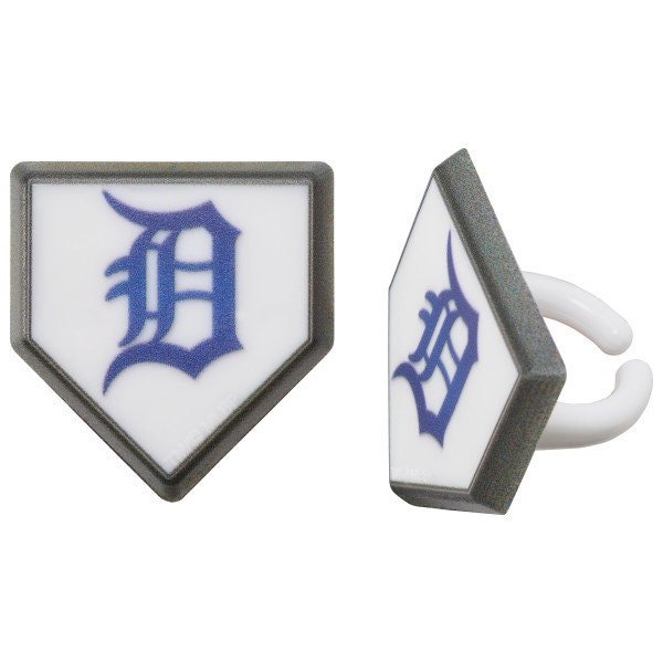 12 DETROIT TIGERS Cupcake Rings MLB Home Plate Cake Toppers for Birthday Party Decoration