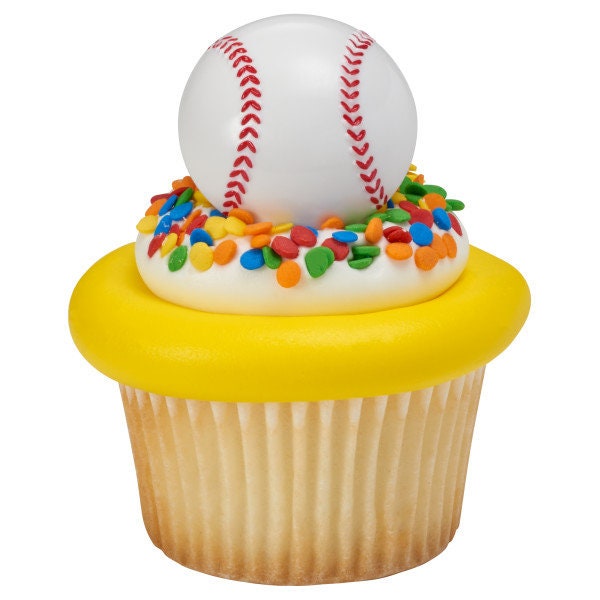 12 BASEBALL Cupcake Rings 3D Cake Toppers for Birthday Party Decoration Craft Supply