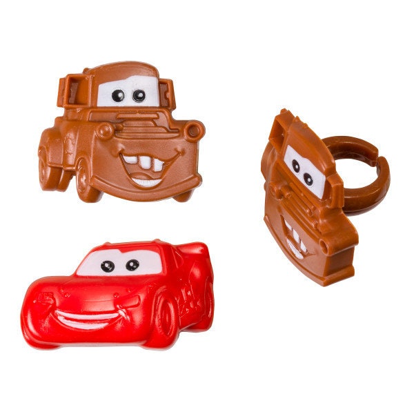 12 CARS MATER MCQUEEN Cupcake Rings Disney Movie Cake Toppers for Birthday Party Decoration