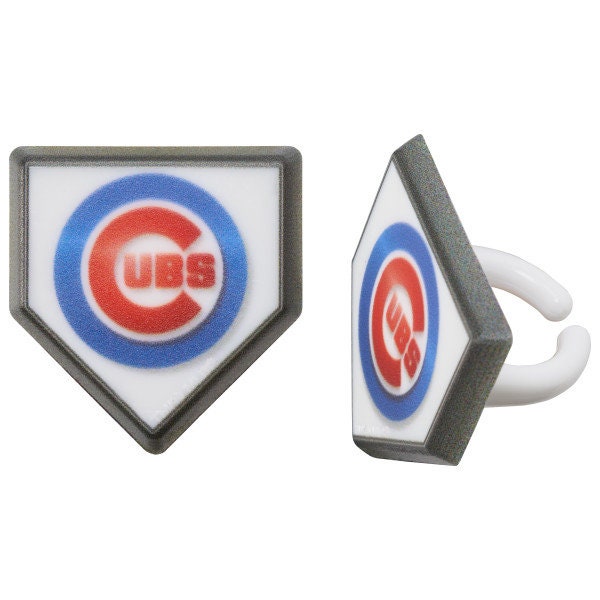 12 CHICAGO CUBS Cupcake Rings MLB Home Plate Cake Toppers for Birthday Party Decoration Craft Supply