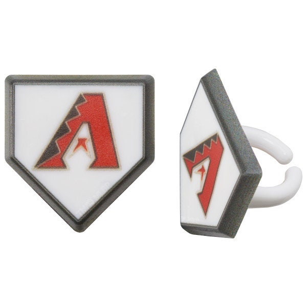 12 ARIZONA DIAMONDBACKS Cupcake Rings MLB Home Plate Cake Toppers for Birthday Party Decoration Craft Supply