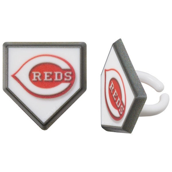 12 CINCINNATI REDS Cupcake Rings MLB Home Plate Cake Toppers for Birthday Party Decoration