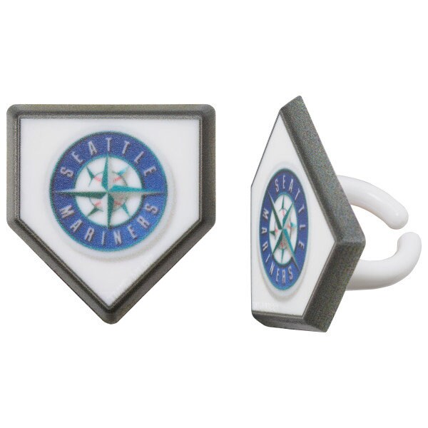 12 SEATTLE MARINERS Cupcake Rings MLB Home Plate Cake Toppers for Birthday Party Decoration