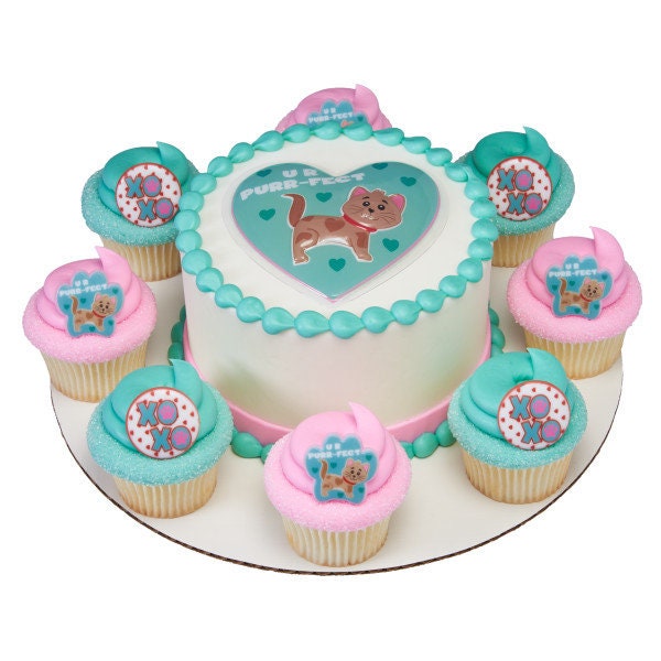12 PAWS AND KISSES Cupcake Rings Valentine Heart Love Puppy Dog Cat Kitty Xoxo Cake Toppers Birthday Party Decoration Craft Supply