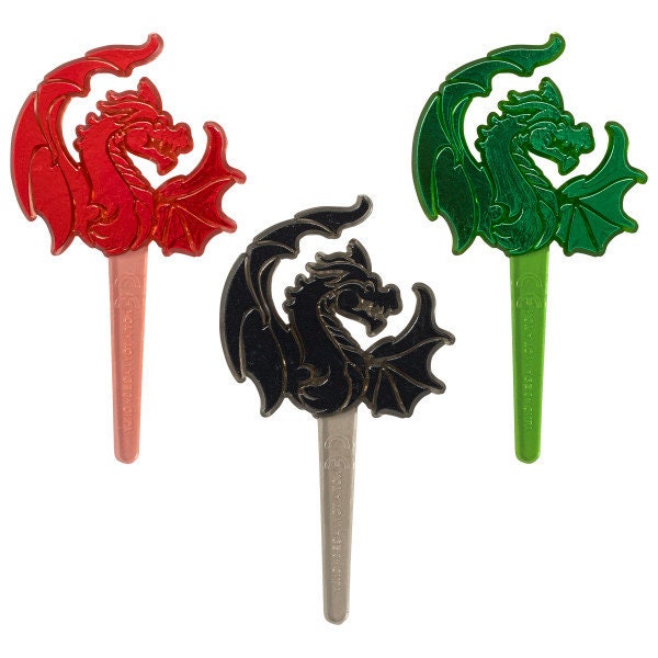 12 DRAGON ASSORTMENT Cupcake Picks Castle Fantasy Cake Toppers Birthday Party Decoration Craft Supply