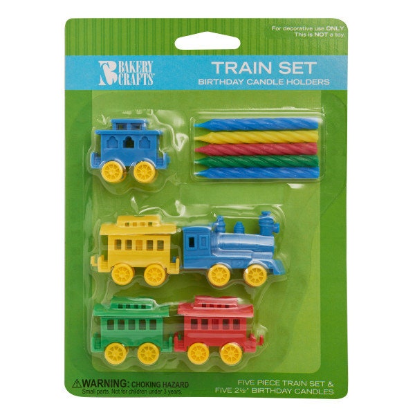 TRAIN Candle Holder Set With Candles Cupcake Cake Toppers for Boys Birthday Party Decoration Choo Choo Craft Supply