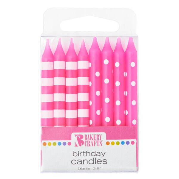PINK DOTS & STRIPES Candles Birthday Cupcake Cake Toppers for Birthday Party Decoration polka dots