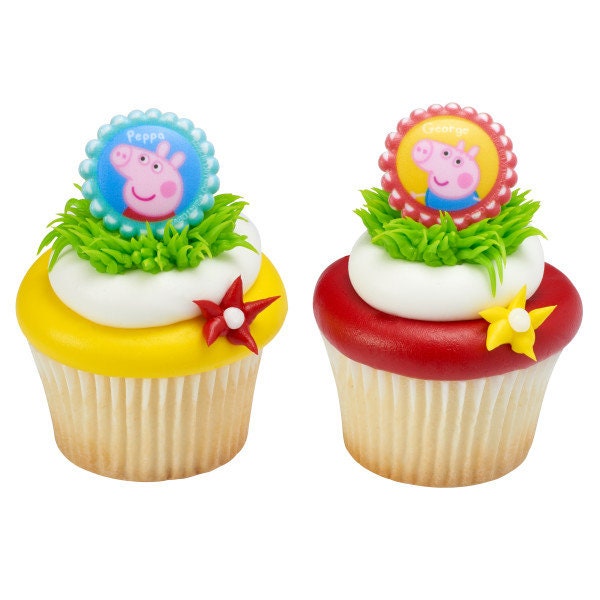 12 PEPPA PIG Cupcake Rings Siblings George Cake Toppers Birthday Party Decoration Picks Craft Supply