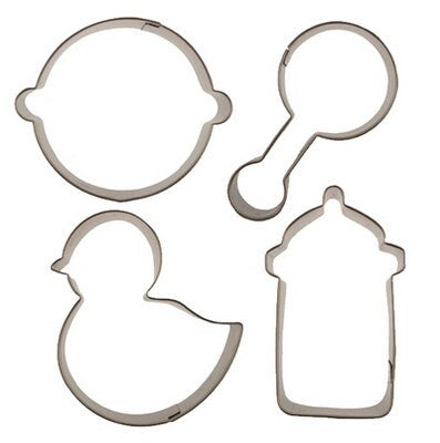 Cutie Cupcake Baby Cutter Set - Baby Face, Bottle, Rattle, and Duck -- For cakes, cupcakes, and cookies. Fondant OR Gumpaste Craft Supply