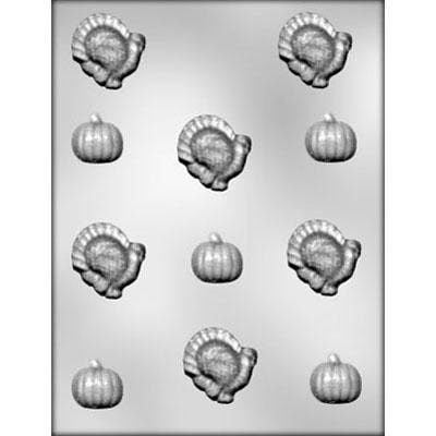Turkey and Pumpkin Chocolate Candy Mold -- Fall Halloween Thanksgiving Soap Craft Supply