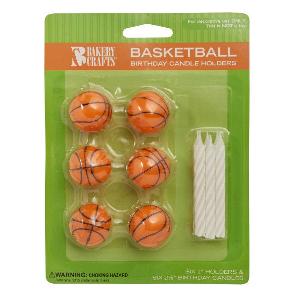 BASKETBALL Candle Holder Set With Candles Cupcake Cake Toppers Birthday Party Decoration Team Craft Supply