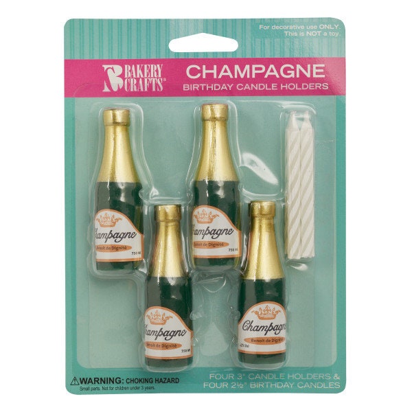 CHAMPAGNE Bottle Candle Holder Set With Candles Cupcake New Years Cake Toppers Birthday Party Decoration Team Craft Supply