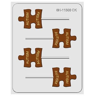 AUTISM PUZZLE PIECE Sucker Hard Candy Mold -- Autism Awarness Lolly Lollipop Craft Supply