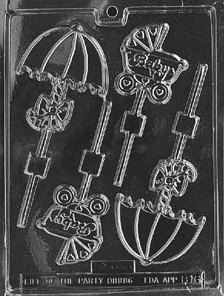 CARRIAGE And UMBRELLA LOLLY Baby Sucker Chocolate Candy Mold Craft Supply