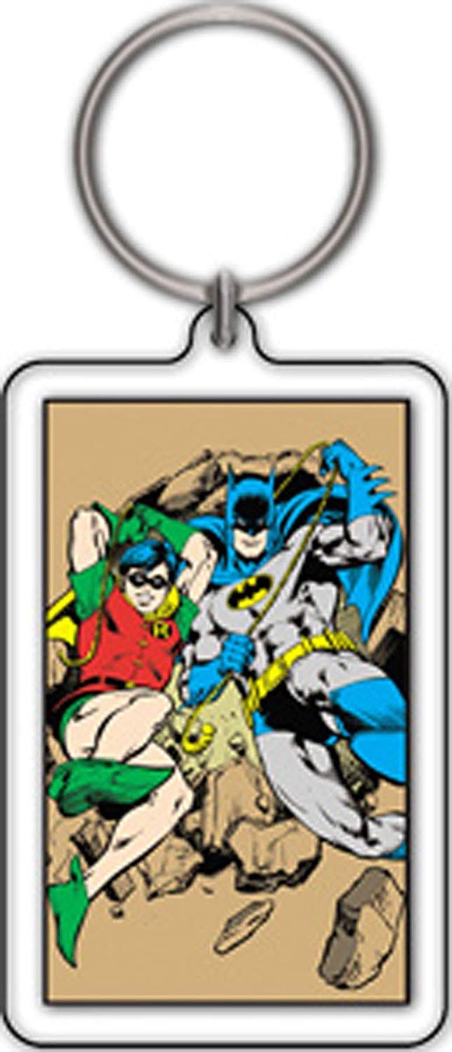 BATMAN ROBIN Double Sided Lucite Acrylic Keychain - DC Comics Keyring Keyfob