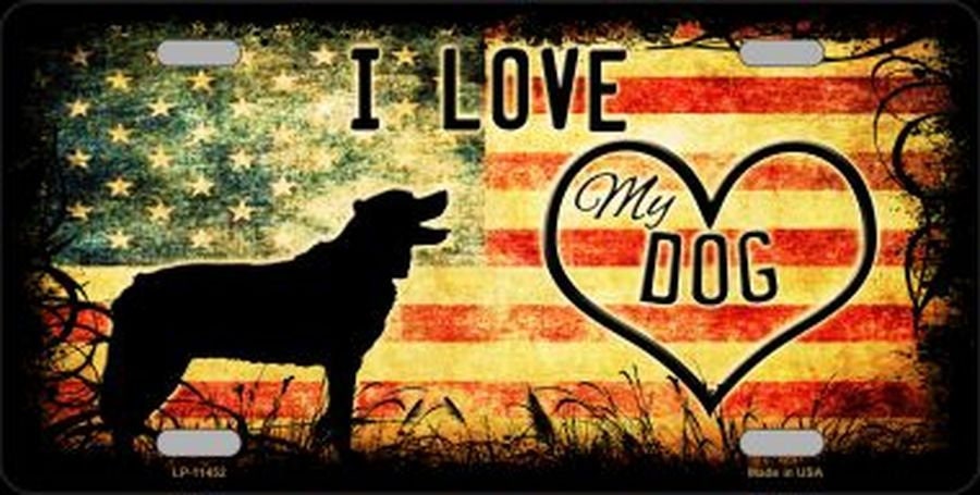 I LOVE MY DOG American Flag Metal License Plate Craft Supply