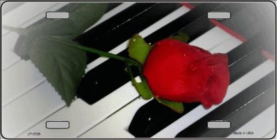 RED ROSE On PIANO Keys Metal License Plate Craft Supply