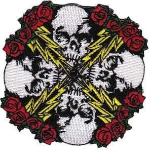MOUSE & KELLEY Skull Roses Lightning Patch - Embroidered Rock Band Patch Applique Grateful Dead Craft Supply